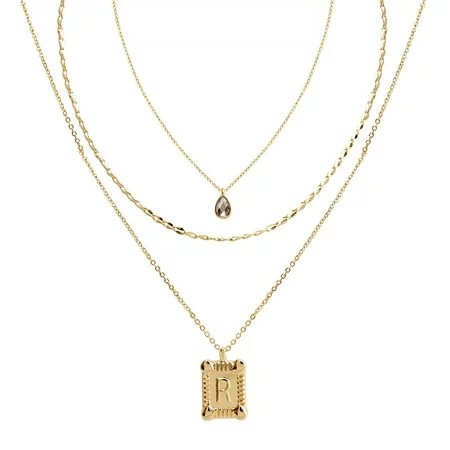 Seren Jewelry Initial Letter R Gold Pendant Necklace Set for Women 3 Pieces | Walmart (US)