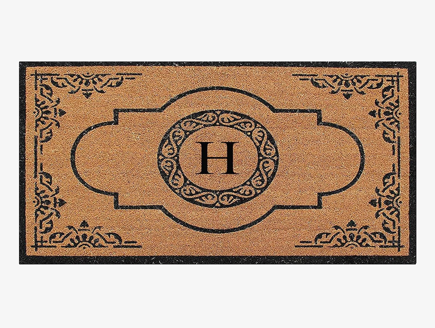 Issac Natural Coir and PVC Backing 36" X 72" Double Door Mat Outdoor Entrance Monogrammed Doormat | Wayfair North America