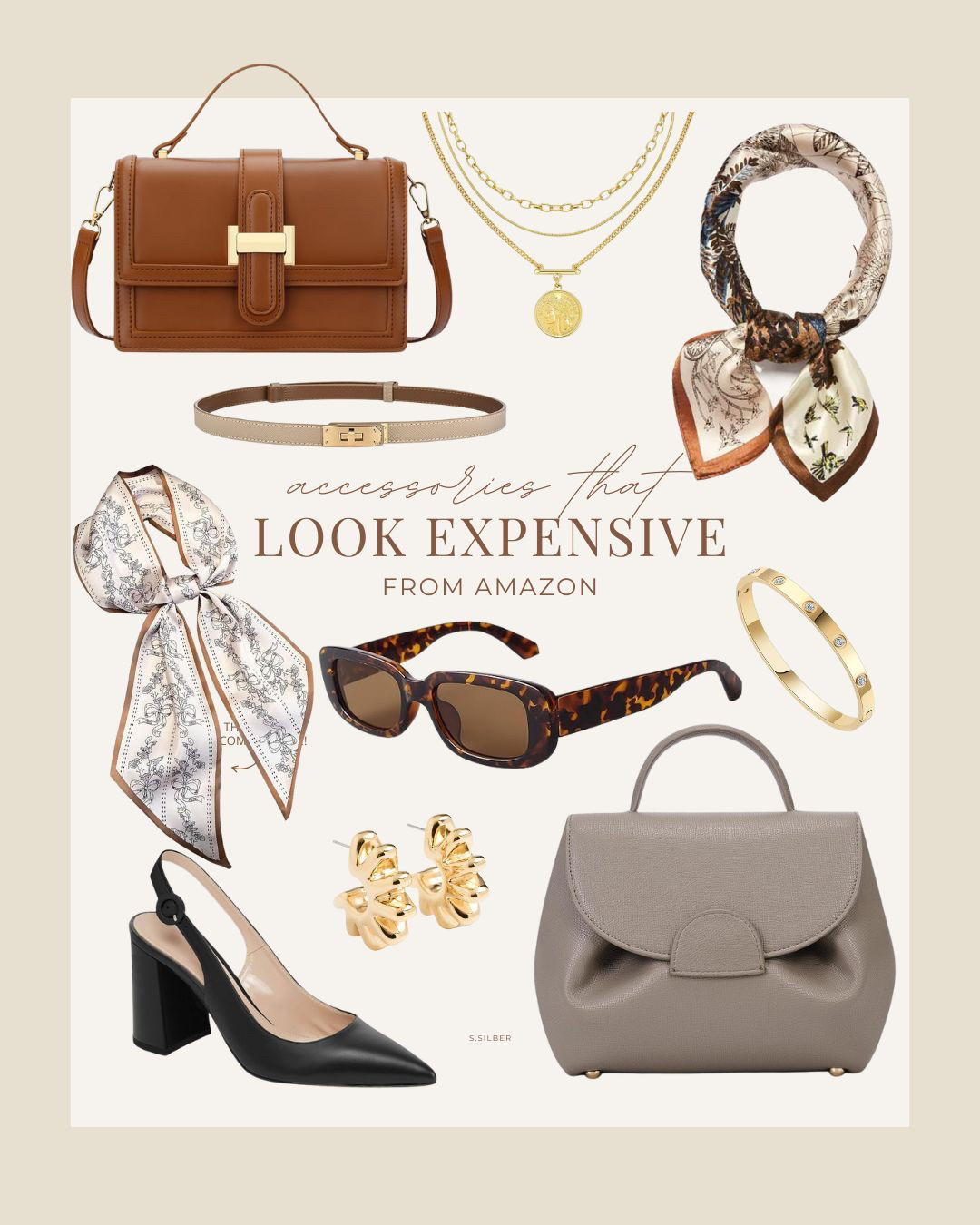 Affordable accessories with high-end style! 

handbag, scarf, earrings, necklace, heels, belt, bracelet, Amazon, old money, quiet luxury, European style, workwear, Stefana Silber 

 #LTKSeasonal #LTKOver40 #LTKFindsUnder50