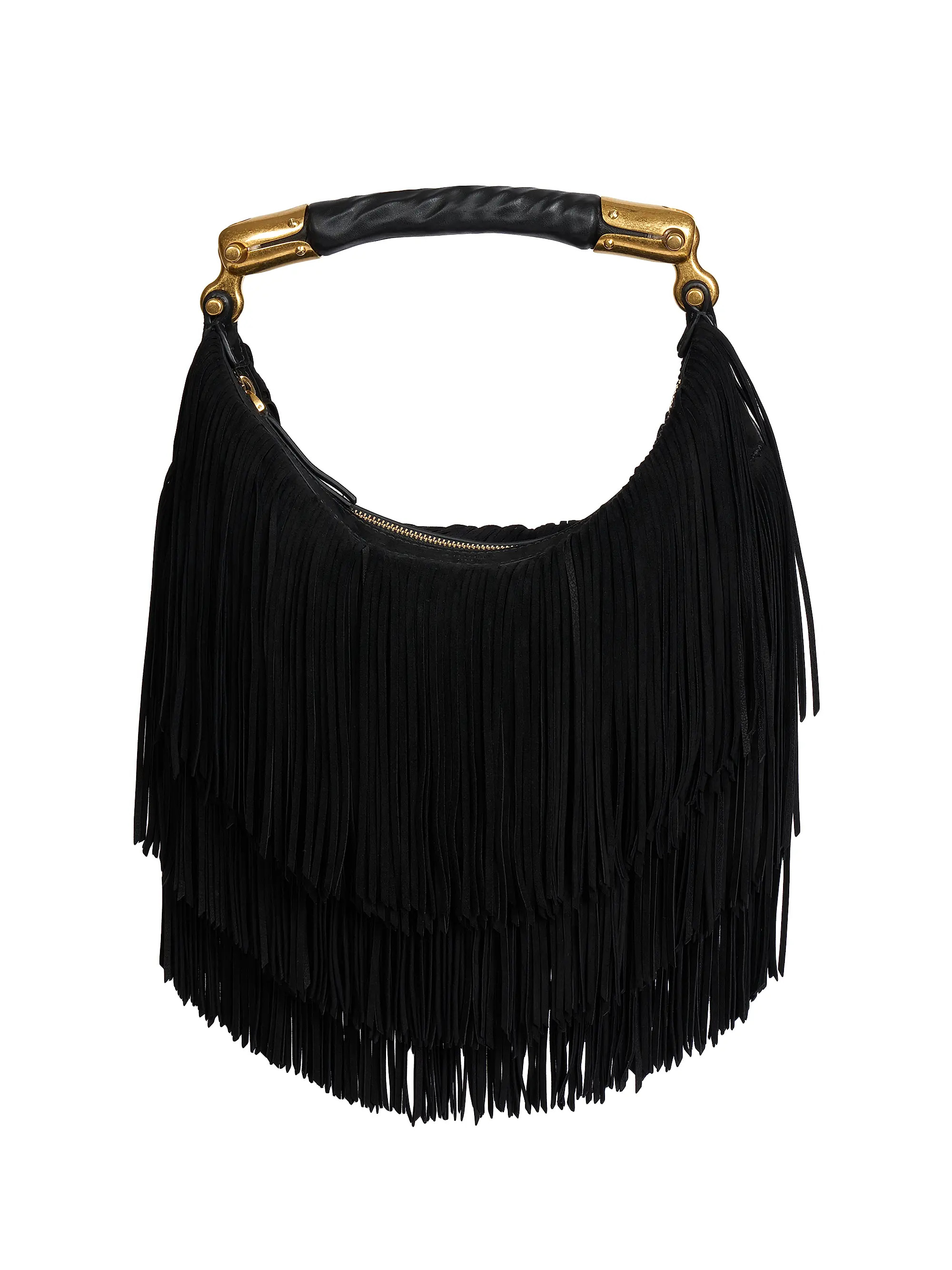 Balmain Ebene Suede Fringe Hobo Bag | Saks Fifth Avenue | Saks Fifth Avenue