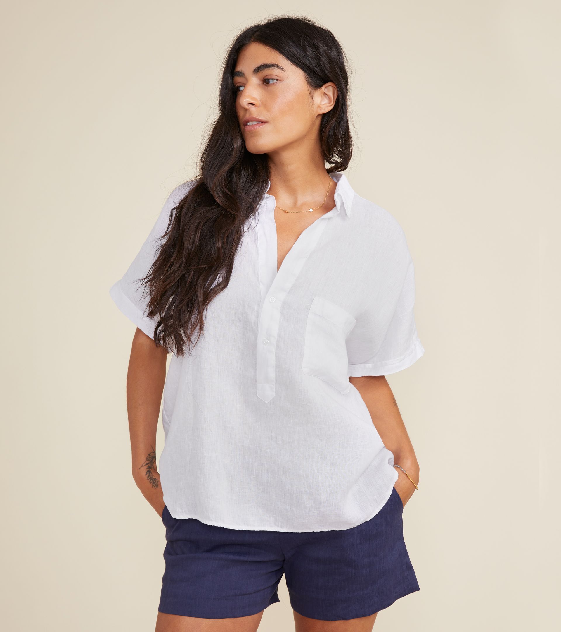 The Artist Short Sleeve Shirt White, Garment Dyed Tumbled Linen | Grayson