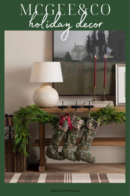 Cedar garland, green embroidered stockings, French horn candlestick holders, holiday decor, Christmas decor 

#LTKSeasonal #LTKHoliday #LTKhome