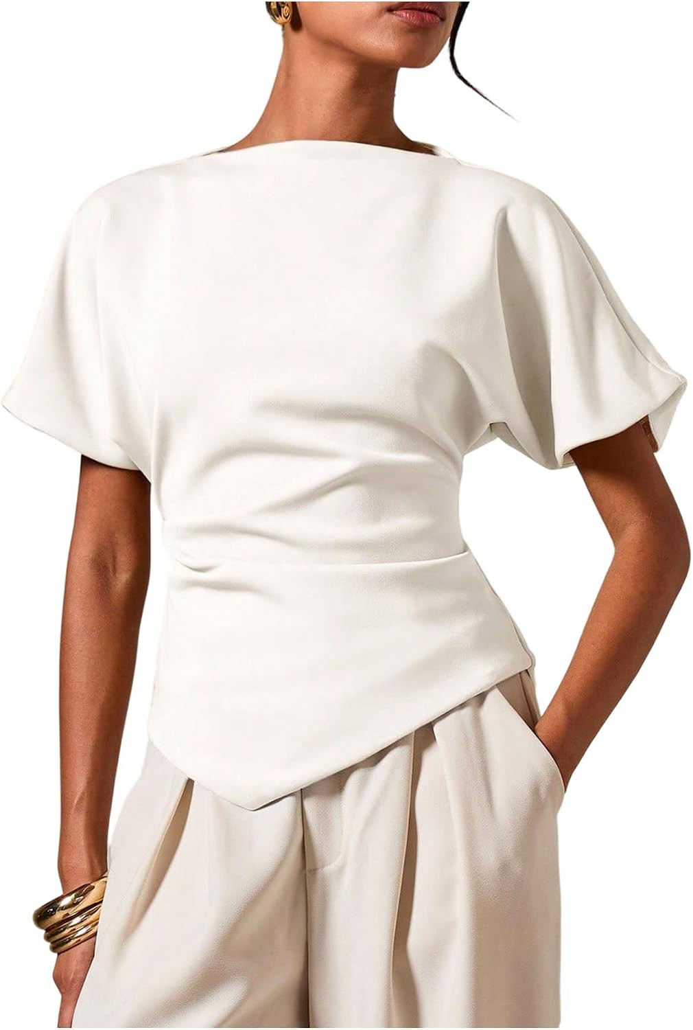 SHENHE Women's Dolman Shirt Cinched Waist Asymmetrical Dressy Going Out Top | Amazon (US)