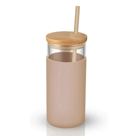 20oz Glass Tumbler Straw Silicone Protective Sleeve Bamboo Single-Wall Tumbler Protective Sleeve Woo | Walmart (US)