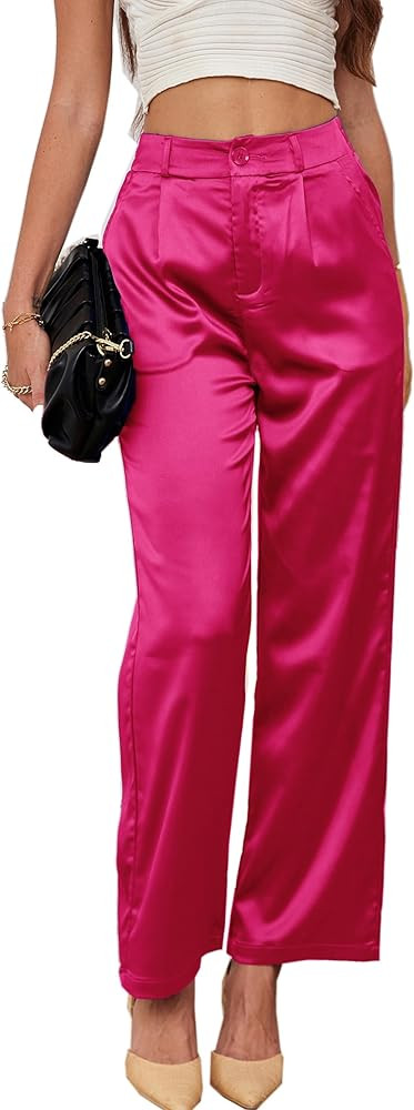 heipeiwa Women's Wide Leg Wedding Party Satin Casual Dress Nightout Pants Long Trouser | Amazon (US)