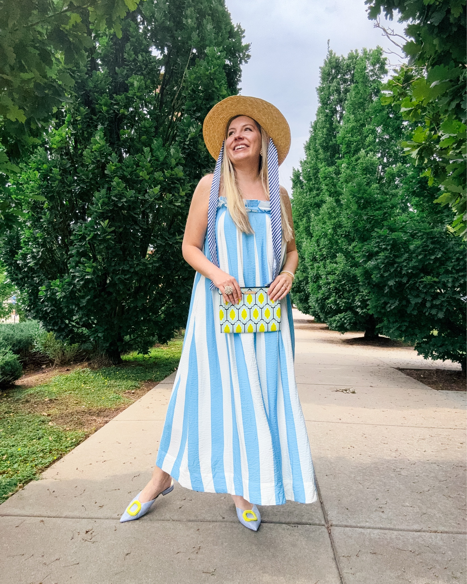 Look 6 - The Sunshine Socialite 
👒 The Garden Society

Garden gossip says she’s never caught in the same outfit twice… but if you spot me in this striped stunner again, pretend you didn’t 😉💐 This maxi is pure joy - bold, breezy, and ridiculously easy to wear. It’s the kind of dress that makes a scene - in the best way. It’s comfy and easy to style- again and again (foreshadowing…?) 🩵 

About this series:
The Garden Society, my current style capsule filled with maximalist, character-inspired looks made for late summer revelry. Save this for your next special event or easy-chic weekend moment, and check back tomorrow for the next character debut.

Dress - Maeve by Anthropologie (linked)
Shoes - Dillards (past season - secondhand options linked)
Hat - Amazon (linked)
Bag - Kate Spade (items in this pattern linked)
Earrings - Lele Sadoughi (linked)
Bracelets - Rocksbox & J.Crew (similar linked)
Ring - Stella and Dot (similar linked)

This dress is also available for rent and you can use my link below (or in IG bio) to get $30 off of your first month of Nuuly: https://share.nuuly.com/kat42828

#MaeveByAnthropologie #AnthropologieStyle #AnthroStyle #GardenSocietyCapsule #LTKStyle #BloggersFavorite #StripesSeason #ComfyAndChic #ColorfulStyle #StyleWithAStory #colorfulfashion #dopaminedressing 

#LTKSeasonal #LTKShoeCrush #LTKStyleTip