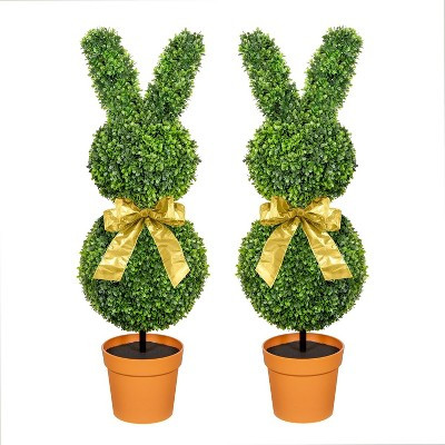 Romswi 2Pack Boxwood Bunny Topiary 36 inch UV-Resistant Artificial Rabbit Tree with Plastic Planter Pot for Easter Home Porch Patio Decor | Target