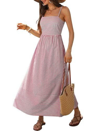 Caracilia Womens Maxi Dresses Striped Spaghetti Strap Back Smocked Flowy Long Sundress Summer Bea... | Amazon (US)