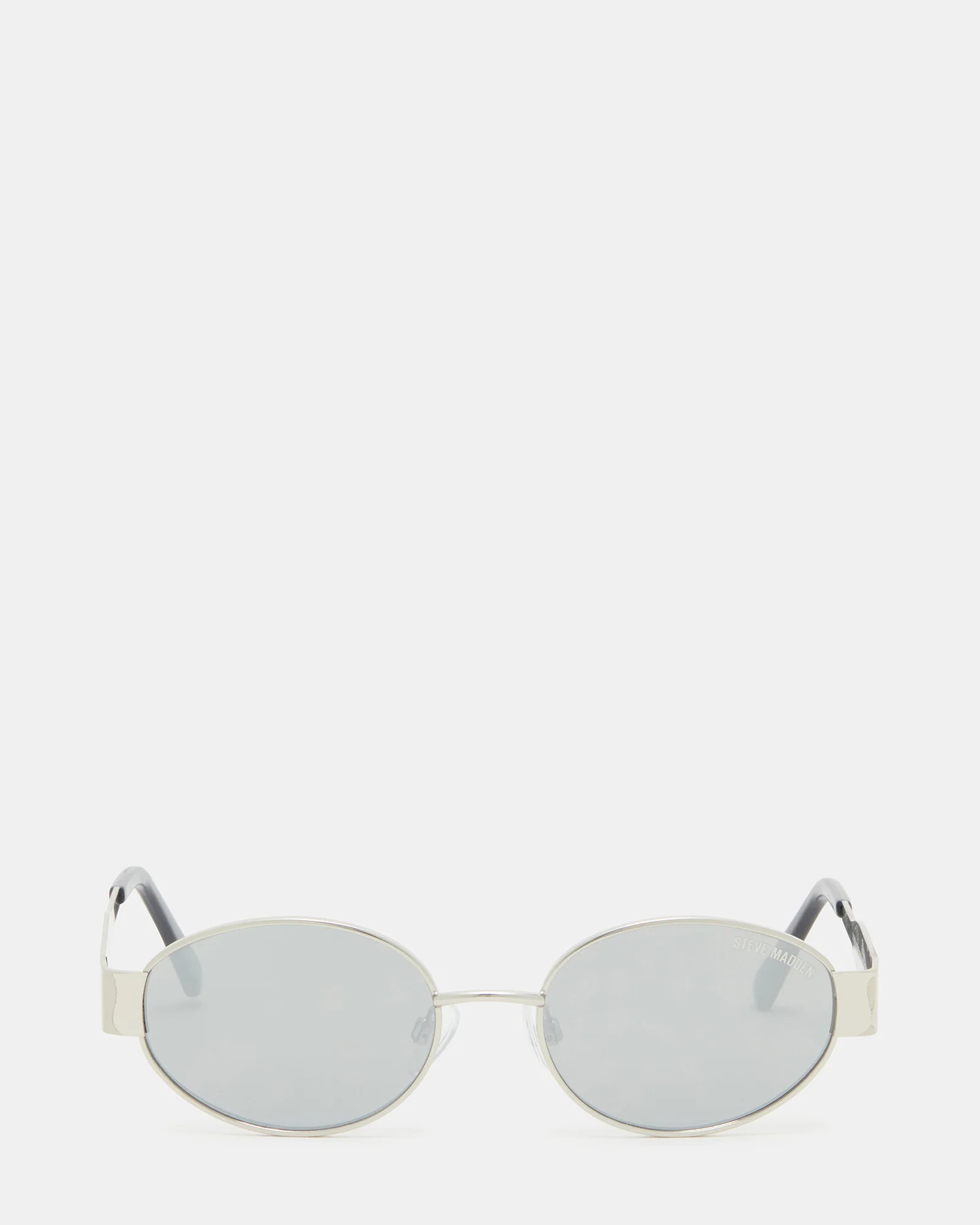 MYSTIE Shiny Silver Frame Oval Sunglasses | Steve Madden (US)