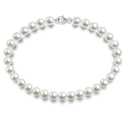 PAVOI Sterling Silver Round White Simulated Shell Pearl Necklace Strand | Pearl Choker Necklace | Jewelry for Women - 16" Length (8mm) | Amazon (US)