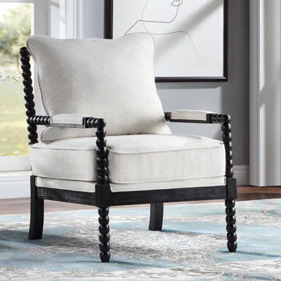 Lorentz Modern Farmhouse Accent Chair 25.5" Wide Chenille with Turned Wood and Solid Frame | Wayfair North America