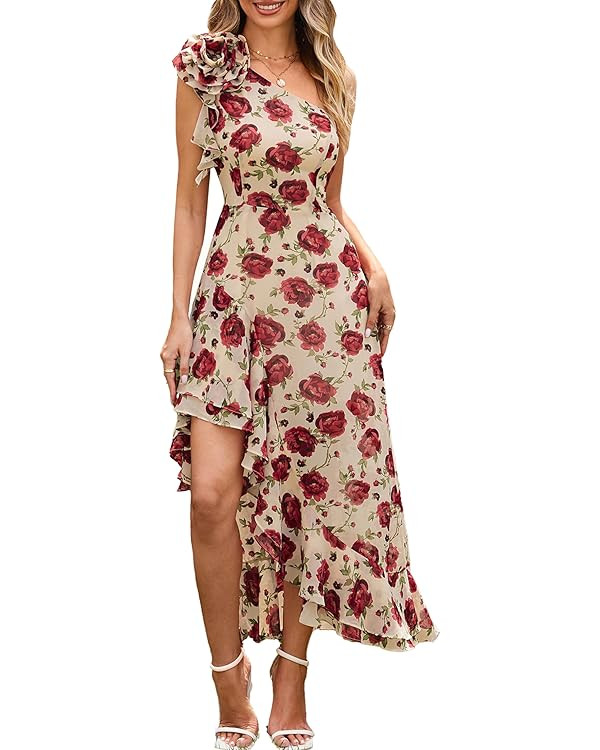 GRACE KARIN Womens Summer One Shoulder Sleeveless Dresses Floral Flowy Ruffle High Low Wedding Gu... | Amazon (US)