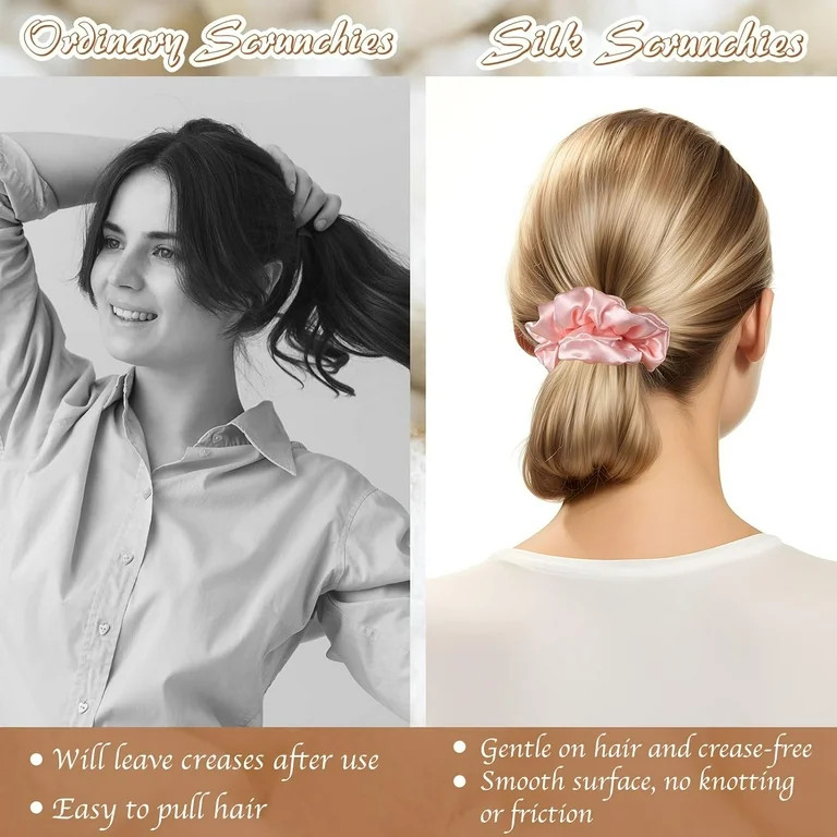 Monebena 4 Pack 100% Mulberry Silk Scrunchies, Silk Hair Ties 19 Momme Silk Scrunchies for Hair N... | Walmart (US)