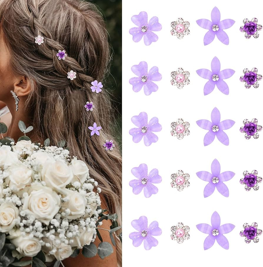 YISSION 20Pcs Mini Purple Rhinestone Hair Accessories - Cute Decorative Floral Pins, Barrettes, a... | Amazon (US)
