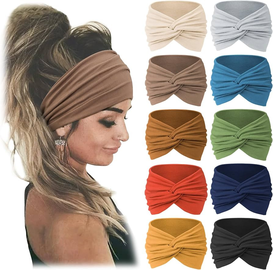 Jesries 10 PCS Women Headbands African Wide Hair Wrap Extra Turban Head Bands for Lady Large Spor... | Amazon (US)