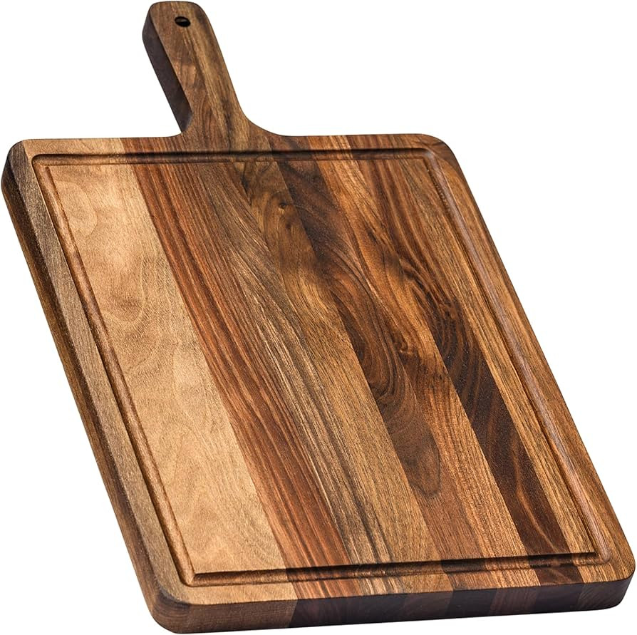 Premium Walnut Wood Cutting and Serving Board with Handle - Charcuterie Wooden Board - Durable, S... | Amazon (US)