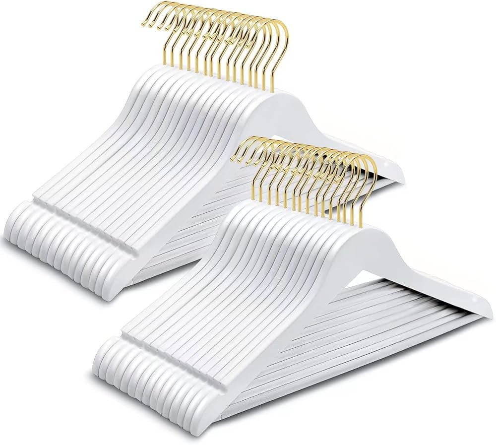 Amber Home Solid Wood Suit Coat Hangers 30 Pack, Smooth White Finish Wooden Dress Hangers with No... | Amazon (US)