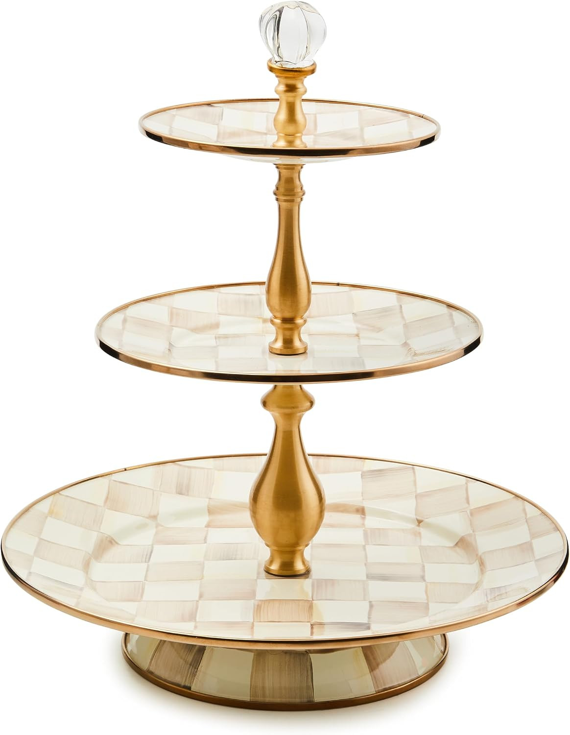 MACKENZIE-CHILDS Three-Tier Sweet Stand, Tiered Serving-Tray Stand, Brown-and-White Mocha Check | Amazon (US)