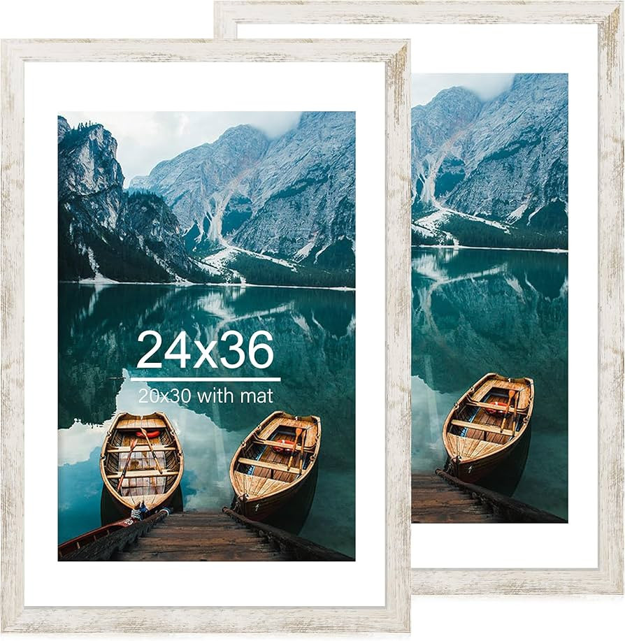 24x36 Poster Frame Set of 2, Distressed White Wood Style - Display 24 x 36 Poster without Mat or ... | Amazon (US)