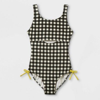 Girls' Beach Gingham One Piece Swimsuit - art class™ Black | Target