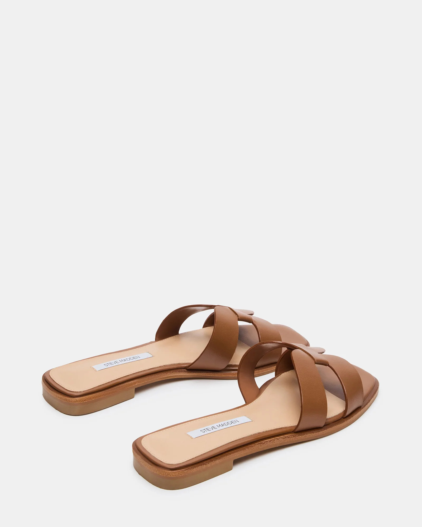 HIRA Cognac Leather Slide Square-Toe Mule Women's Sandal | Steve Madden (US)