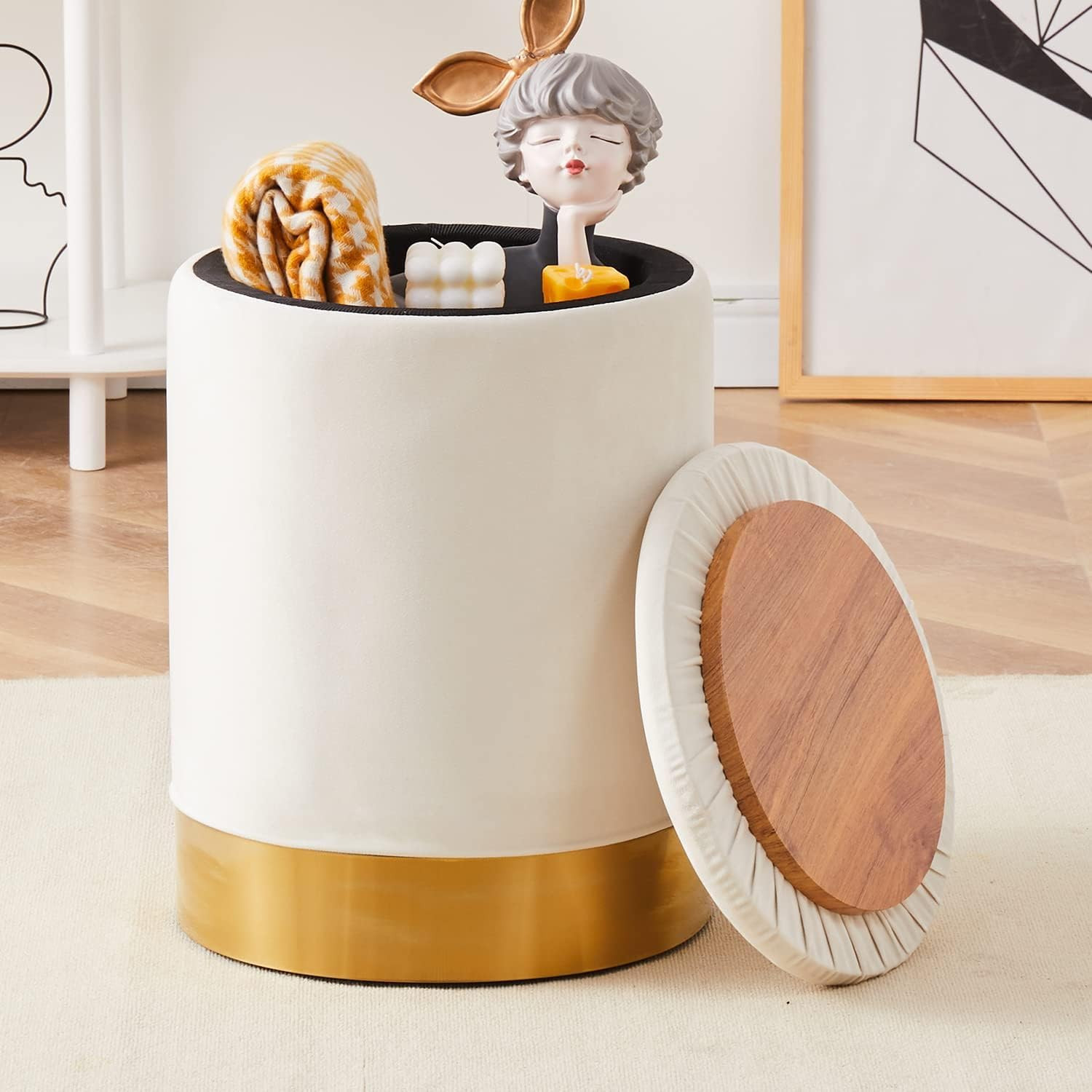 Mxfurhawa Velvet Storage Ottoman Multipurpose Footrest Stool with Metal Base Modern Round Vanity ... | Amazon (US)