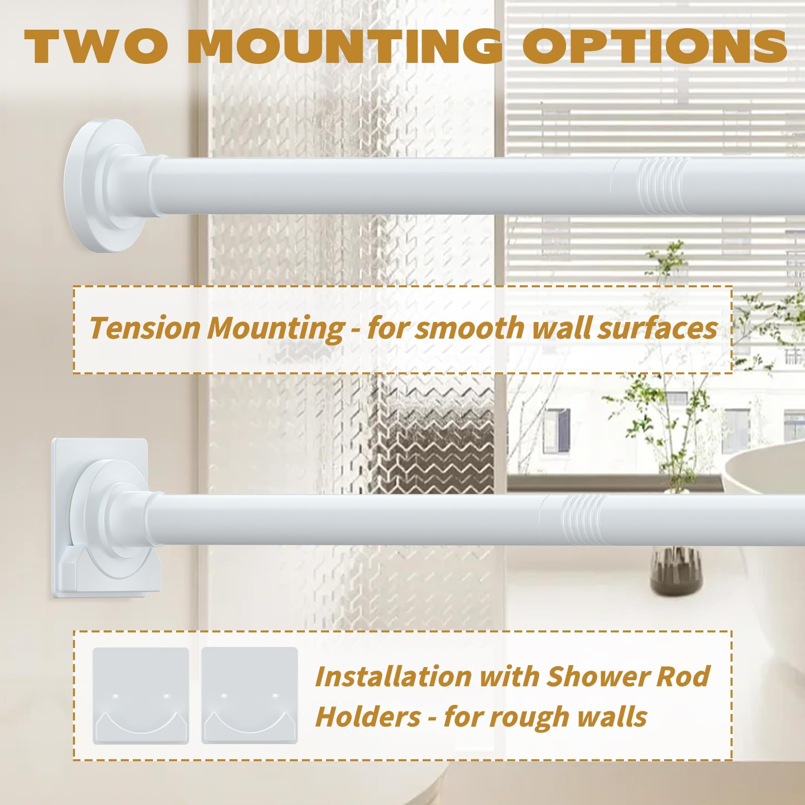 White Shower Curtain Rod Adjustable 30-80" with Holder, Anti-Rust Shower Rod & Spring Tension Shower Rod No Drill, Shower Curtain Rod for Bathroom Tension Rod | Amazon (US)