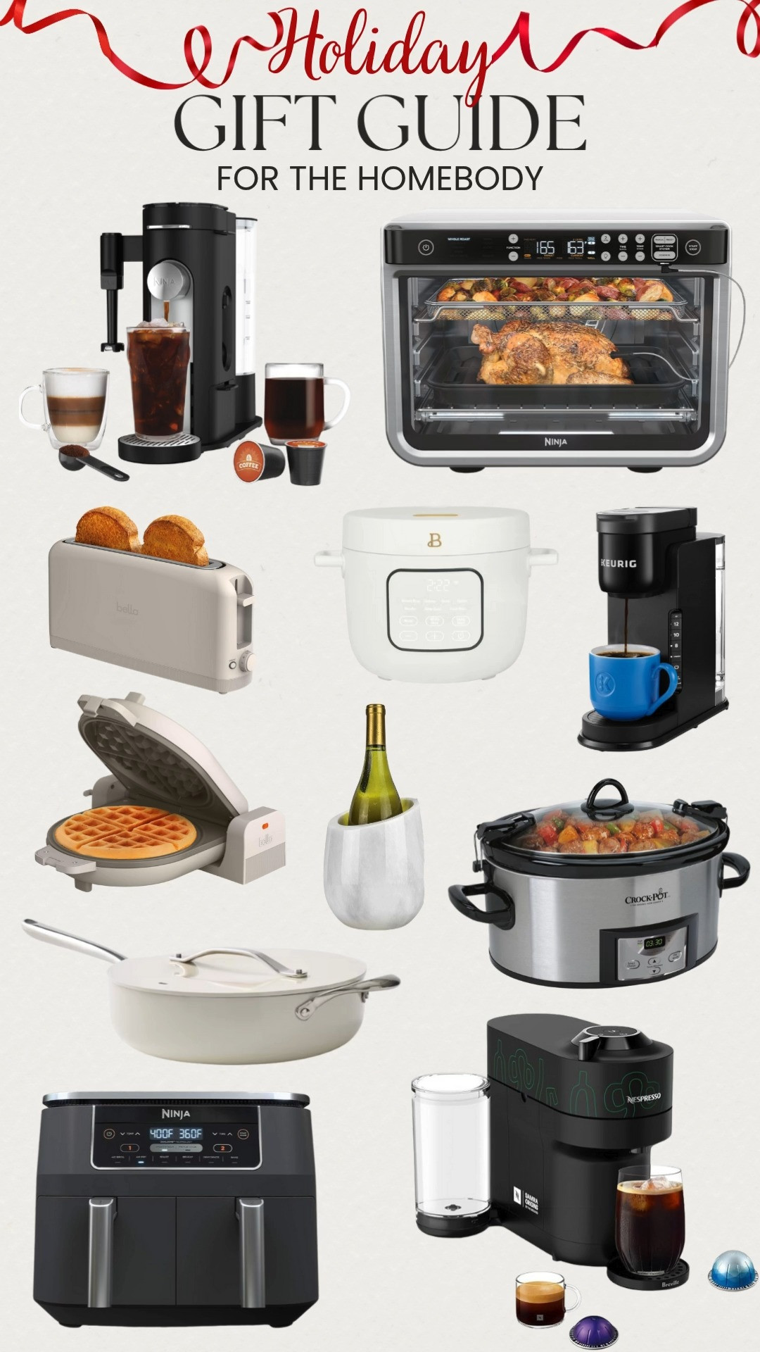 Holiday Gift Guide for the Homebody ☕🔥✨
For the ones who love slow mornings and cozy nights in! This roundup is filled with the best homebody approved kitchen favorites. From the Ninja Foodie Dual Basket Air Fryer, Ninja Single Serve Coffee Maker, and Ninja Foodie Air Fryer Oven to the Crockpot, Nespresso Vertuo Pop+, Keurig K-Express, and the prettiest marble wine chiller. I also added the must have electric rice cooker, slim toaster, waffle maker, and a gorgeous ceramic nonstick sauté pan with lid. They are perfect for gifting or upgrading your own kitchen! 🎁🍳✨ 

 #LTKGiftGuide #LTKfoodie #LTKHome