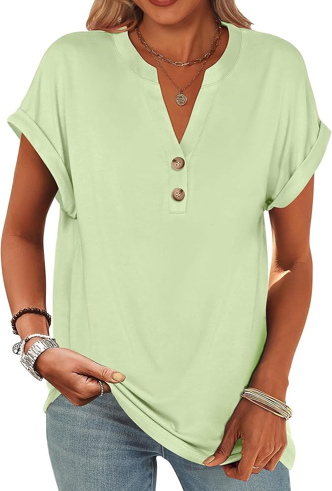 ANRABESS Womens Short Sleeve Henley Tops V Neck Dressy Casual Blouses Summer Trendy Tee Shirts 20... | Amazon (US)