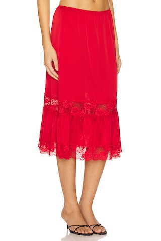 Frankies Bikinis Hideaway Satin Midi Skirt in Cherry from Revolve.com | Revolve Clothing (Global)