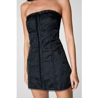 Womens Satin Jacquard Ribbon Trim Mini Dress - Black - 12 | NastyGal UK