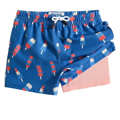 maamgic Boys Swim Trunks with Compression Liner Toddler Boy Swimsuit Quick Dry 4-Way Stretch Swimming Trunks Ice Cream Ocean Blue 10-12 Years | Amazon (US)