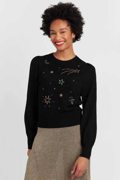 Black Wool Constellation Star Sweater | Chinti & Parker