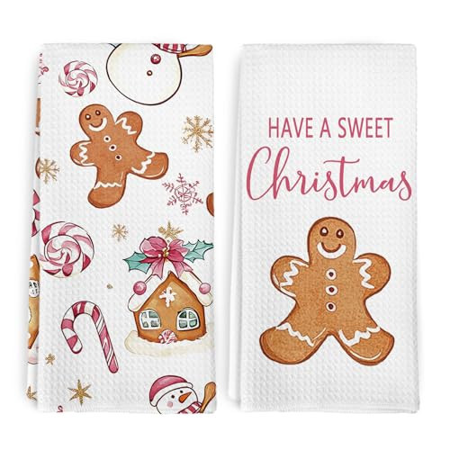 dvhdajed Pink Christmas Gingerbread Kitchen Towel and Dish Towel Set of 2, Snowman Bathroom Decor, Gingerbread Hand Towels, Christmas Holiday Decorative Dish Tea Towels Bathroom Kitchen Decor, 16x24 | Amazon (US)