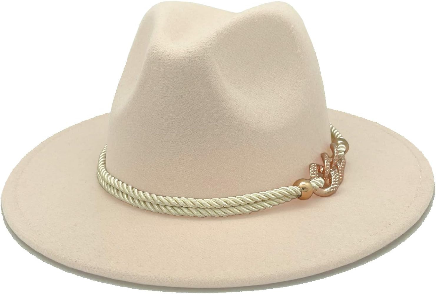 Gossifan Lady Fashion Wide Brim Felt Fedora Panama Hat with Ring Belt | Amazon (US)