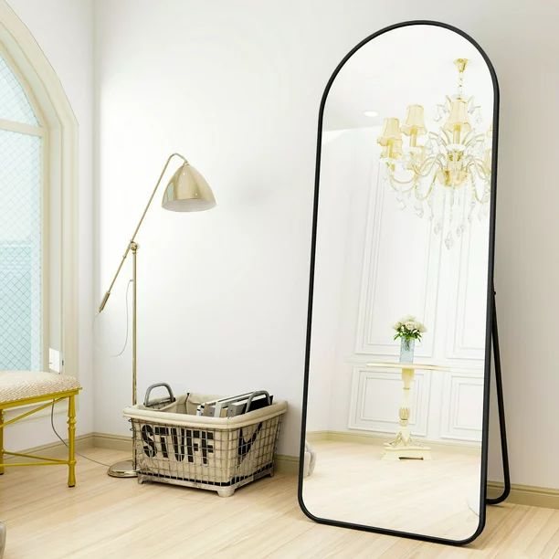 BEAUTYPEAK 64"x21" Full Length Standing Arch-Top Floor Mirror, Black | Walmart (US)
