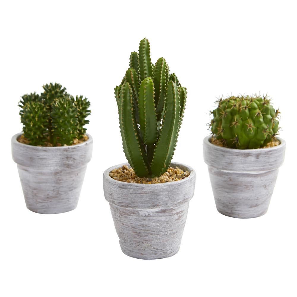 Nearly Natural 8 in. Indoor Cactus Artificial Plant (Set of 3)-4334-S3 - The Home Depot | The Home Depot