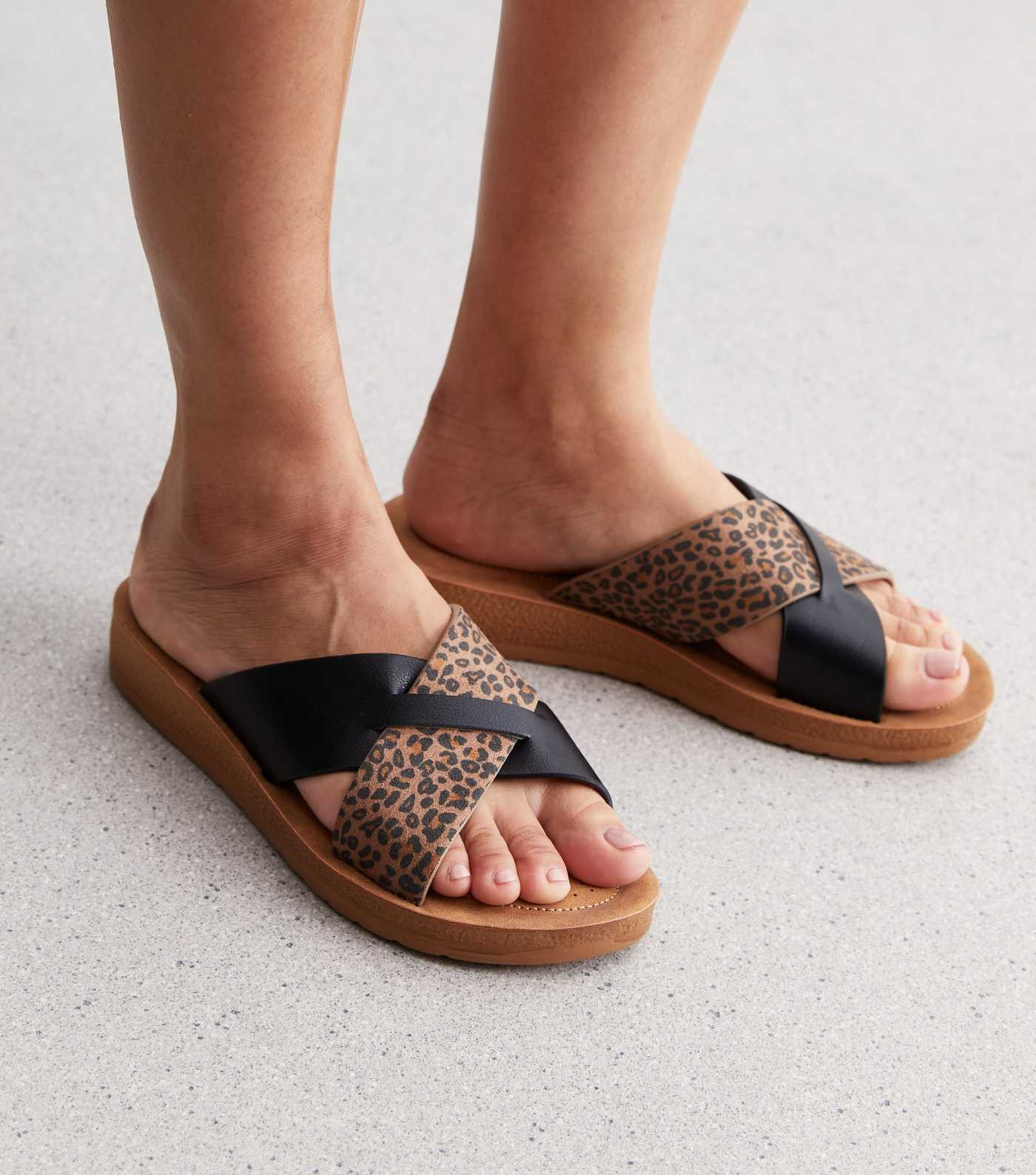 Wide Fit Black Leopard Print Sliders
						
						Add to Saved Items
						Remove from Saved Item... | New Look (UK)