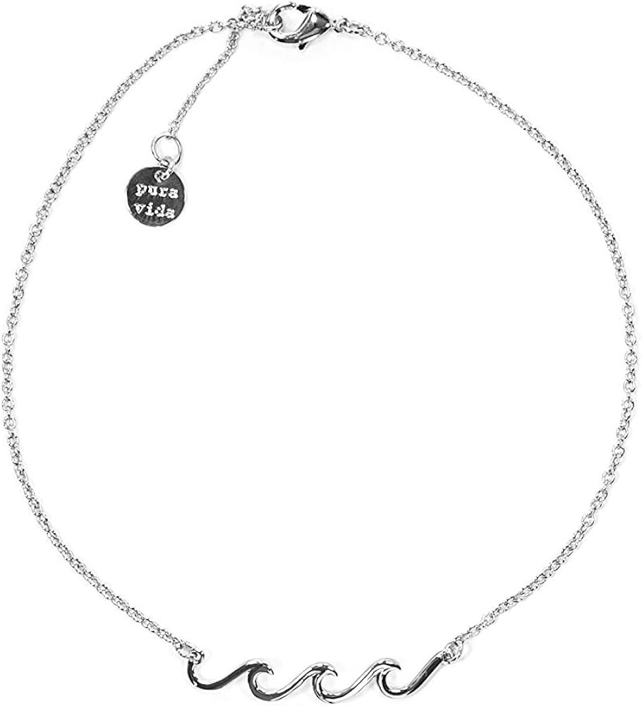 Pura Vida Silver or Gold or Rose Gold Plated Delicate Wave Anklet - Branded Charm, Adjustable Ban... | Amazon (US)