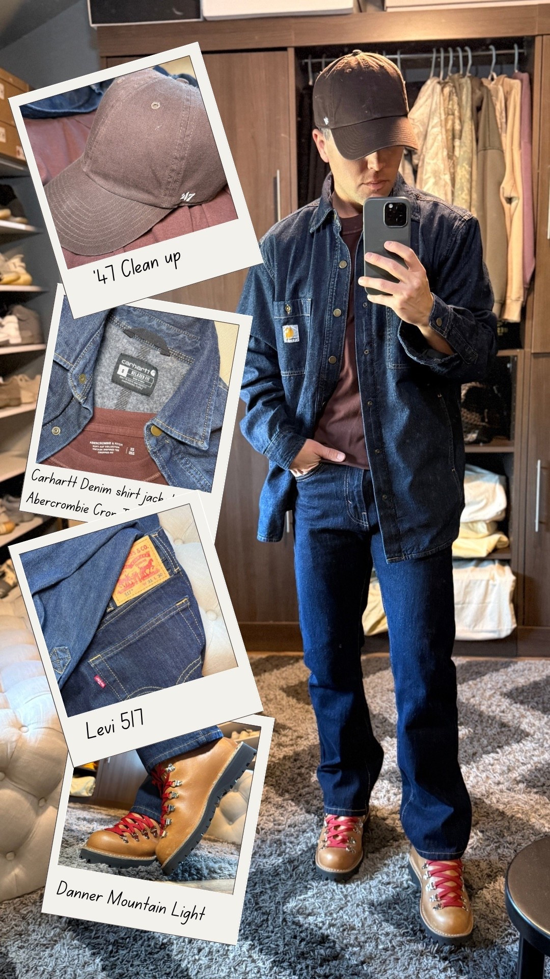 Classic workwear inspired fit. Denim on denim with a Carhartt shirt jacket, Levi’s 517s, Abercrombie thermal and Danner Mountain Lights.. simple, durable pieces that get better with wear. Easy to throw on, comfortable all day, and works for just about anything. Added a ’47 Clean Up hat to finish the look.

#LTKMens #LTKootd #LTKdayinmylife