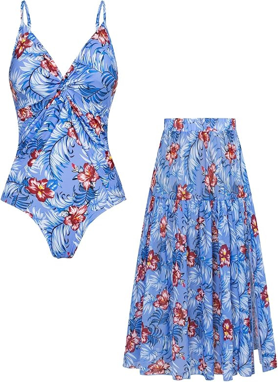 GRACE KARIN Women's One Piece Swimsuits with Cover Up Skirt Tummy Control V Neck Bathing Suits | Amazon (US)
