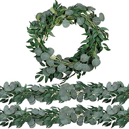 Amazon.com: Trimgrace 2 Pack 6.5 Feet Artificial Eucalyptus Garland with Willow Leaves Faux Green... | Amazon (US)