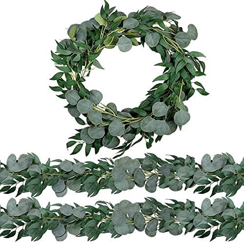 Trimgrace 2 Pack 6.5 Feet Artificial Eucalyptus Garland with Willow Leaves Faux Greenery Garland ... | Amazon (US)