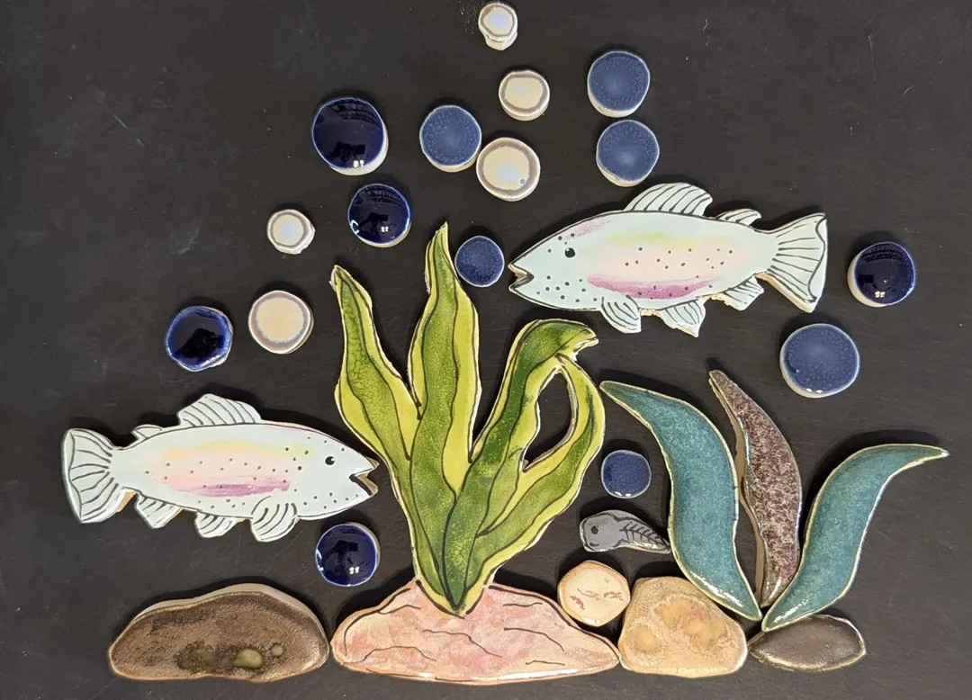 Handmade ceramic mosaic tile kiln fired: Fish Pond | Etsy (Global)