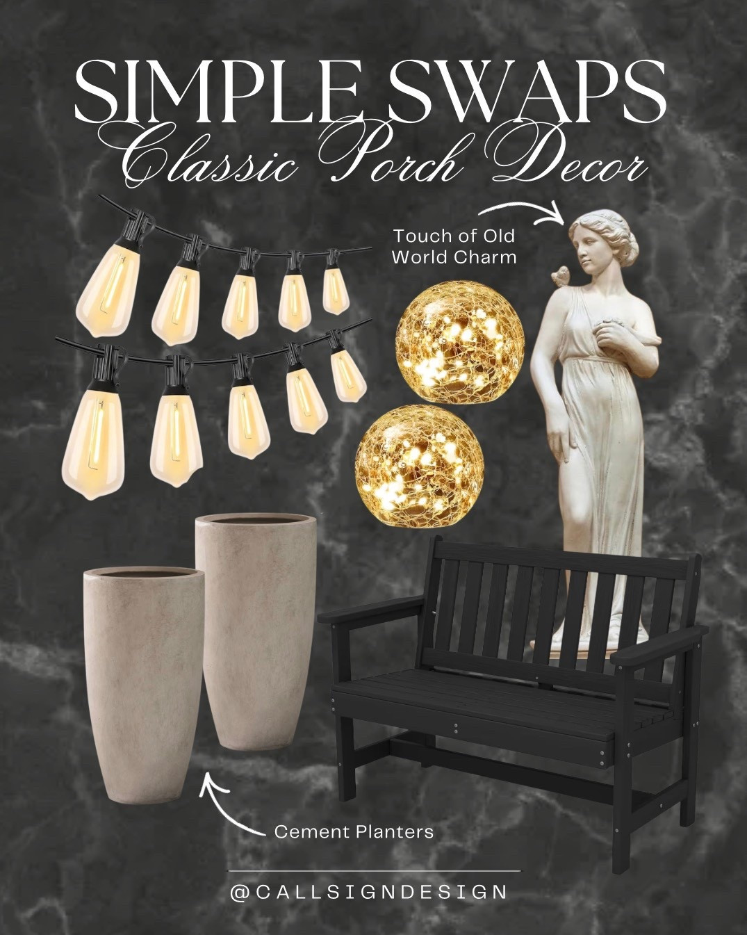 Classic porch decor elevated with thoughtful, timeless details. Warm lighting, and well chosen accents create a space that feels welcoming, polished, and meant to be enjoyed. 

#PorchDecor #ElevatedLiving #TimelessStyle #CurbAppeal #OutdoorInspo #HomeDecor #DesignDetails #callsigndesign