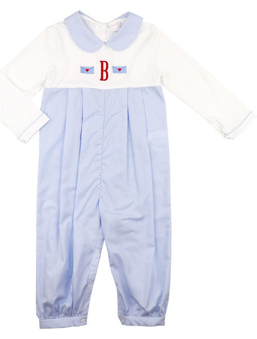Blue Gingham Valentine Long Romper | Cecil and Lou