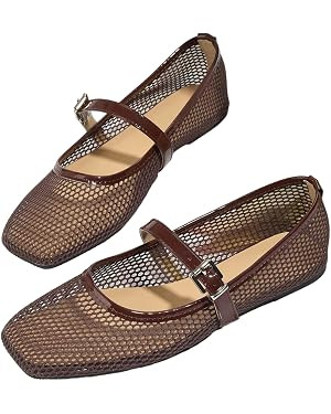 MakeMeChic Women's Lace Mesh Ballet Flats Comfortable Dressy Shoes | Closed Toe, Square Maryjane ... | Amazon (US)
