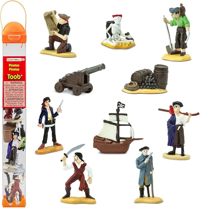 Safari Ltd. Pirates TOOB - 10 Figurines: Peg Leg Pirate, Lady Pirate, Skeleton, Cannon Balls, Can... | Amazon (US)