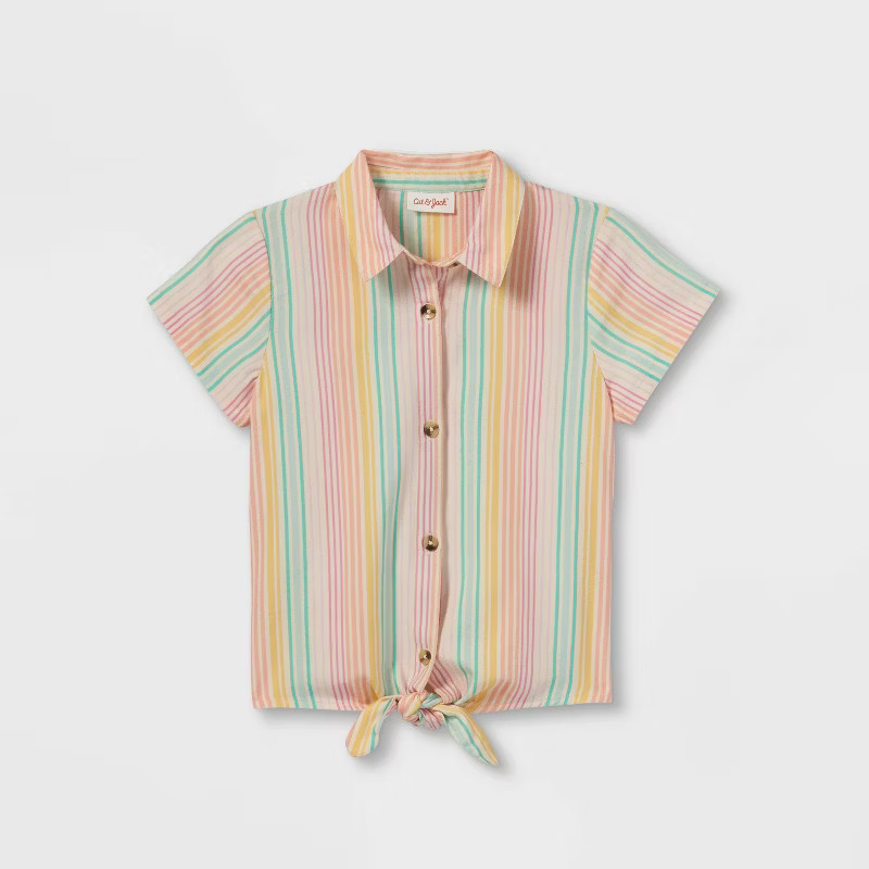 Girls' Button-Down Tie-Front Short Sleeve Woven Shirt - Cat & Jack™ | Target