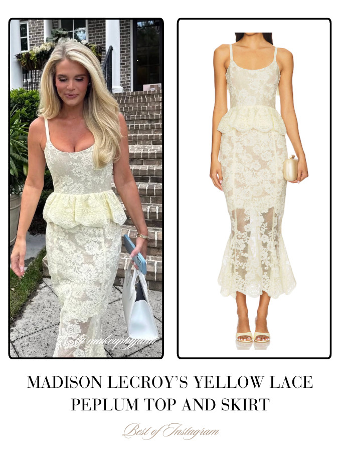 Madison LeCroy's Yellow Lace Peplum Top and Skirt 📸= @makeupbyjami 

 